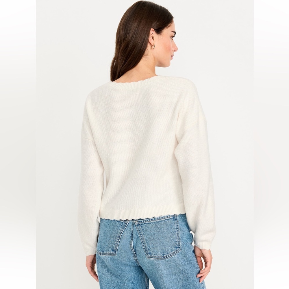 Old Navy SoSoft Bobble Heart Sweater Size S NWT Sea Salt Crew Neck Cozy - Picture 2 of 10